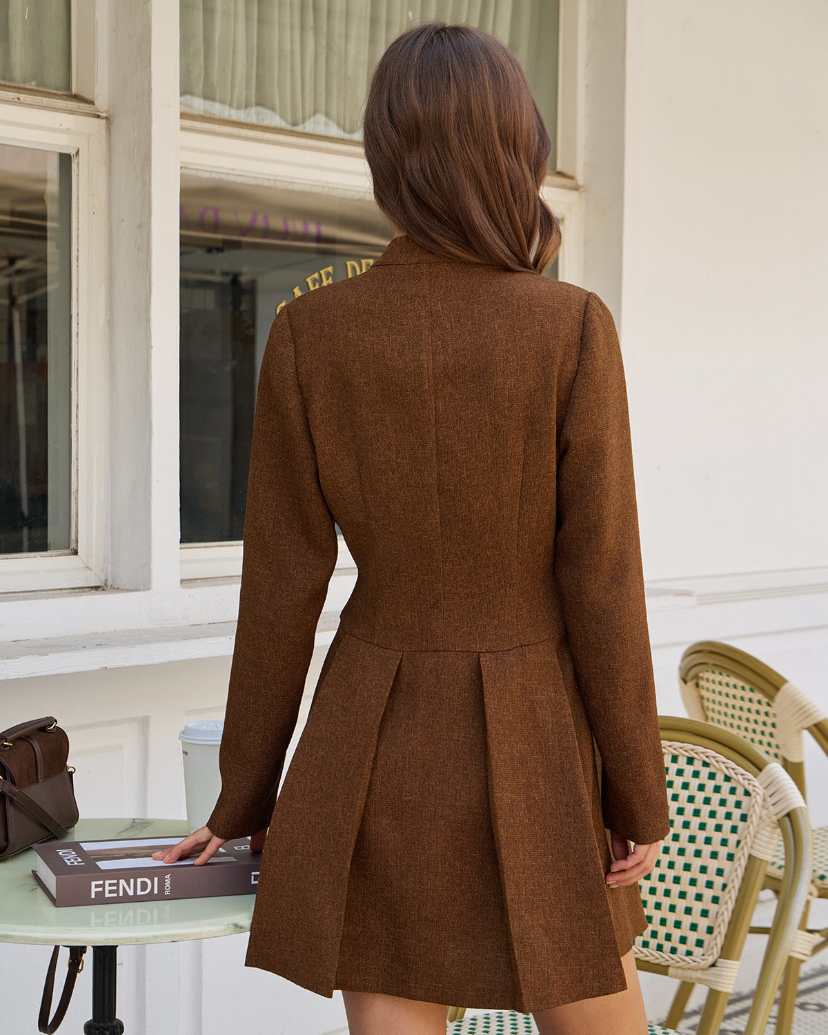 Brown ruched button A-line mini dress - view 3