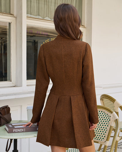 Brown ruched button A-line mini dress - view 3
