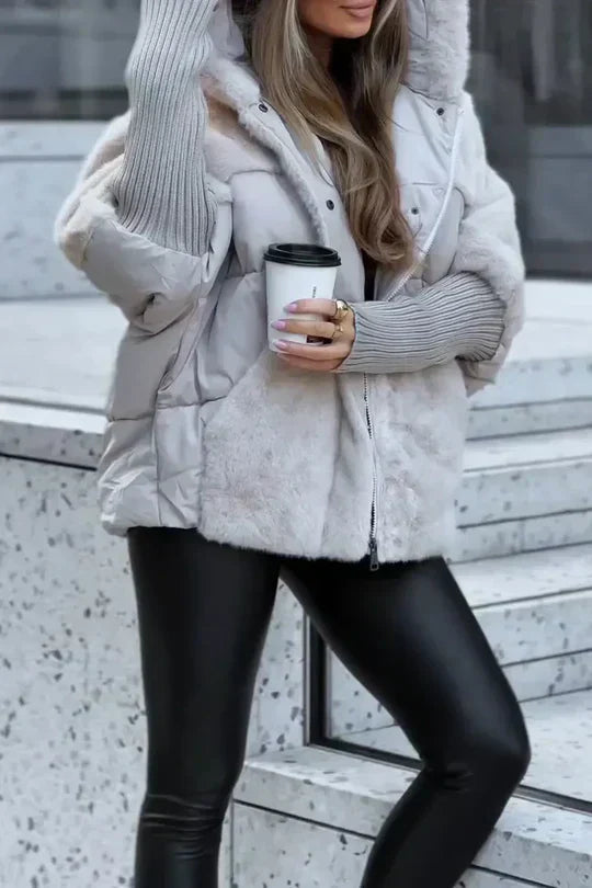 Faux Fur Trim Hooded Puffer Jacket - view 12