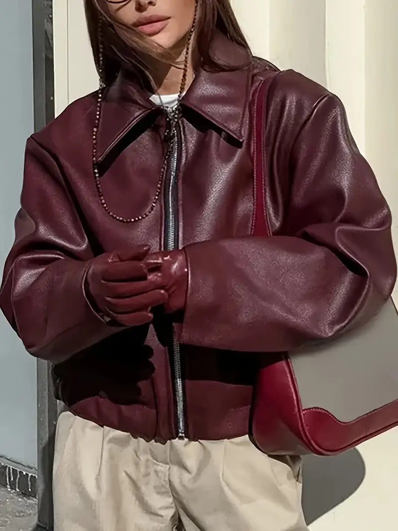 Oversized Cropped Faux Leather Jacket - view 3