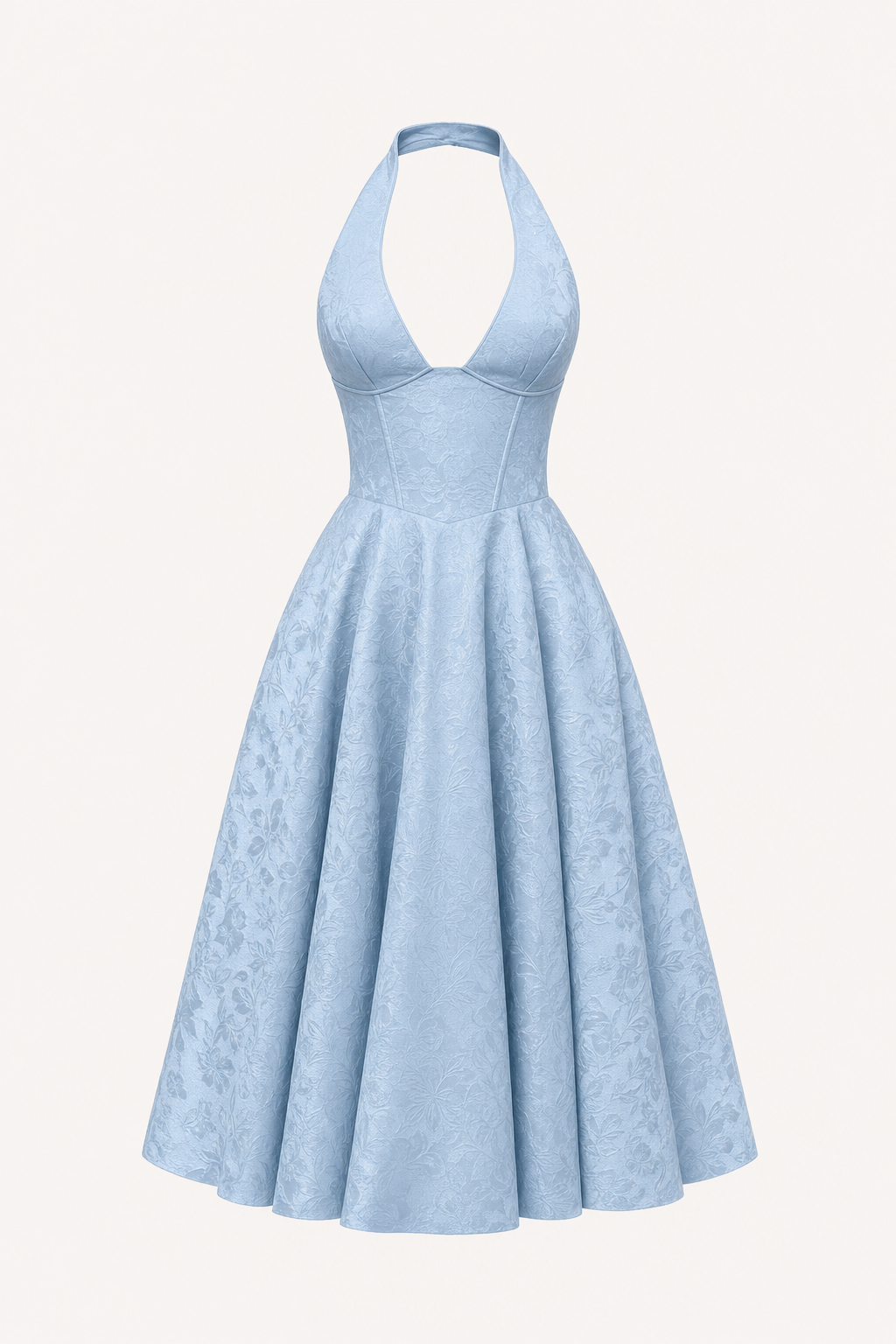 Jacquard Halter Neck Open-Back Midi Dress