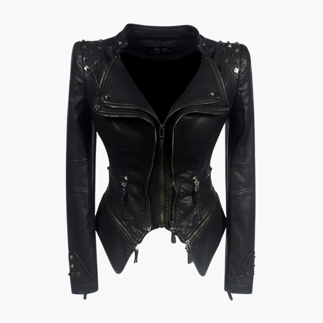 Black Studded Faux Leather Moto Jacket - view 6