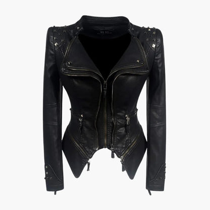 Black Studded Faux Leather Moto Jacket - view 6