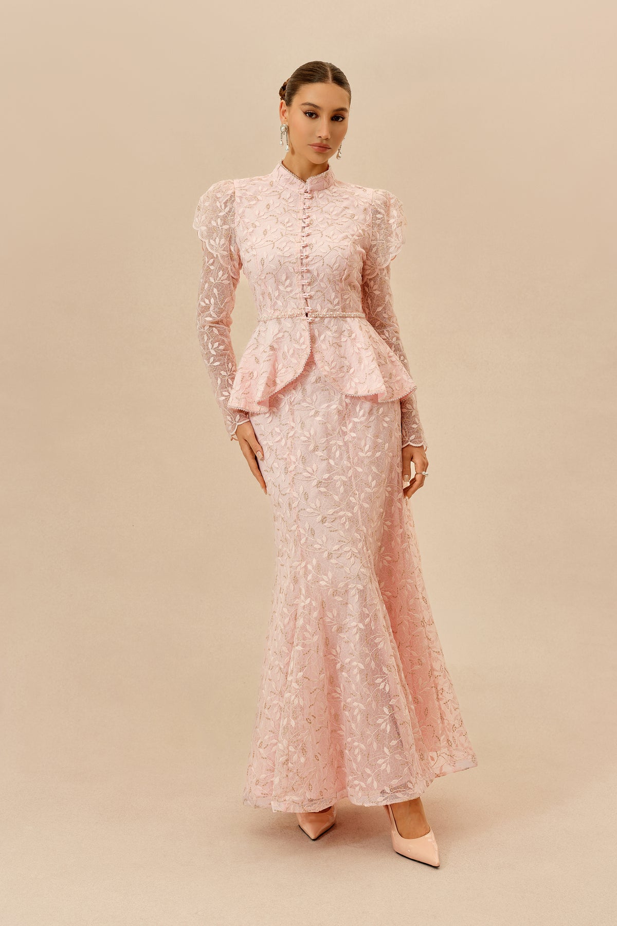 Lace Ruffle Top and Mermaid Maxi Skirt Set - view 2