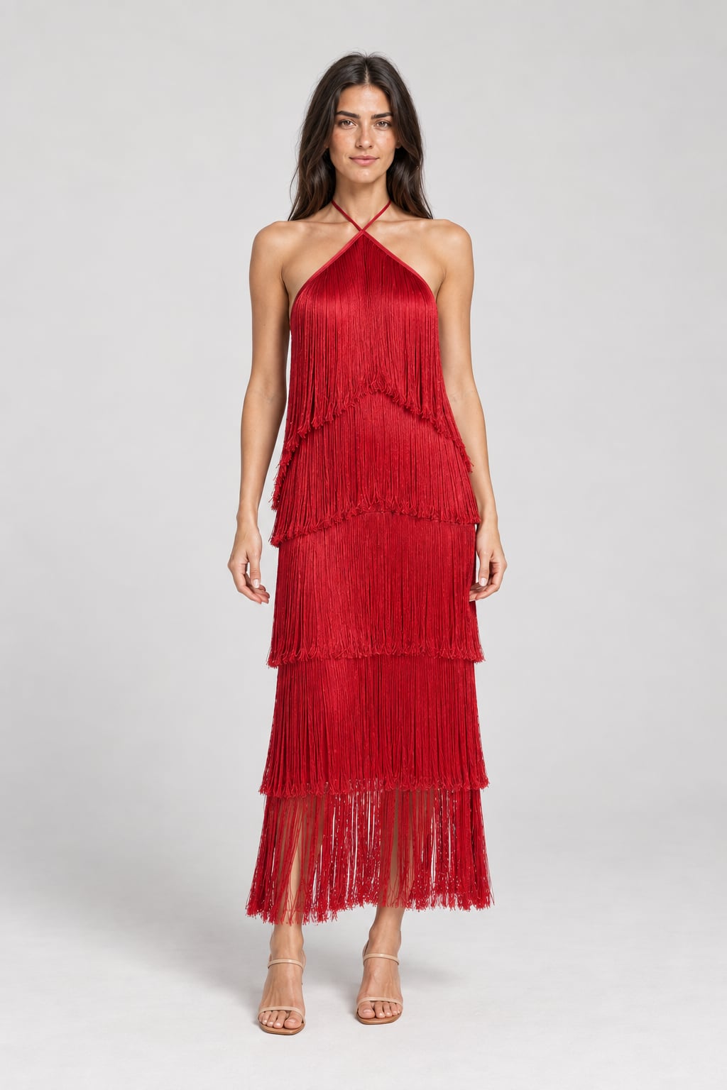 Midi Party Dress with Elegant Fringe Detail - 9
