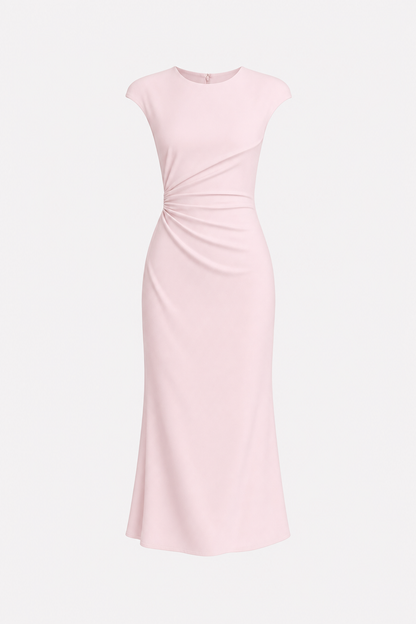 Satin ruched midi dress with cap sleeves - view 7