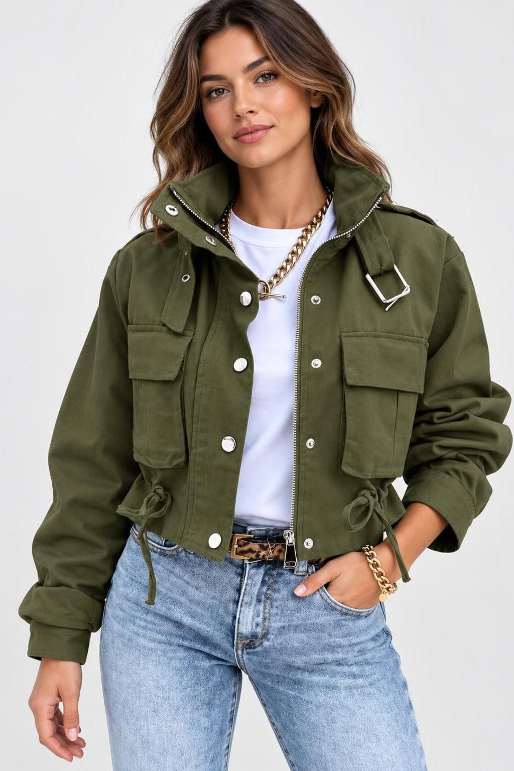 Polyester Zip-Up Jacket With Stand Collar - 5