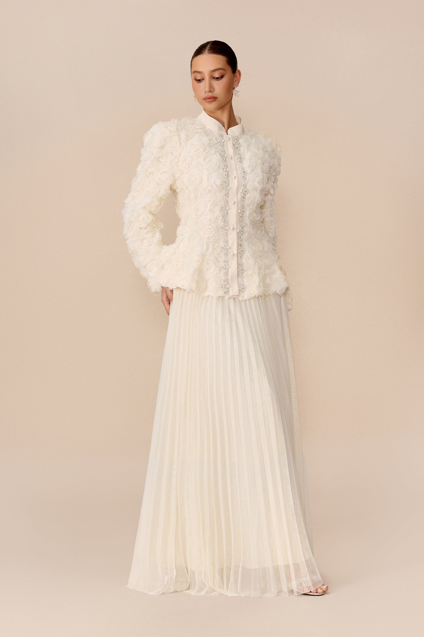 Floral Applique Top and Pleated Tulle Skirt Set - view 2