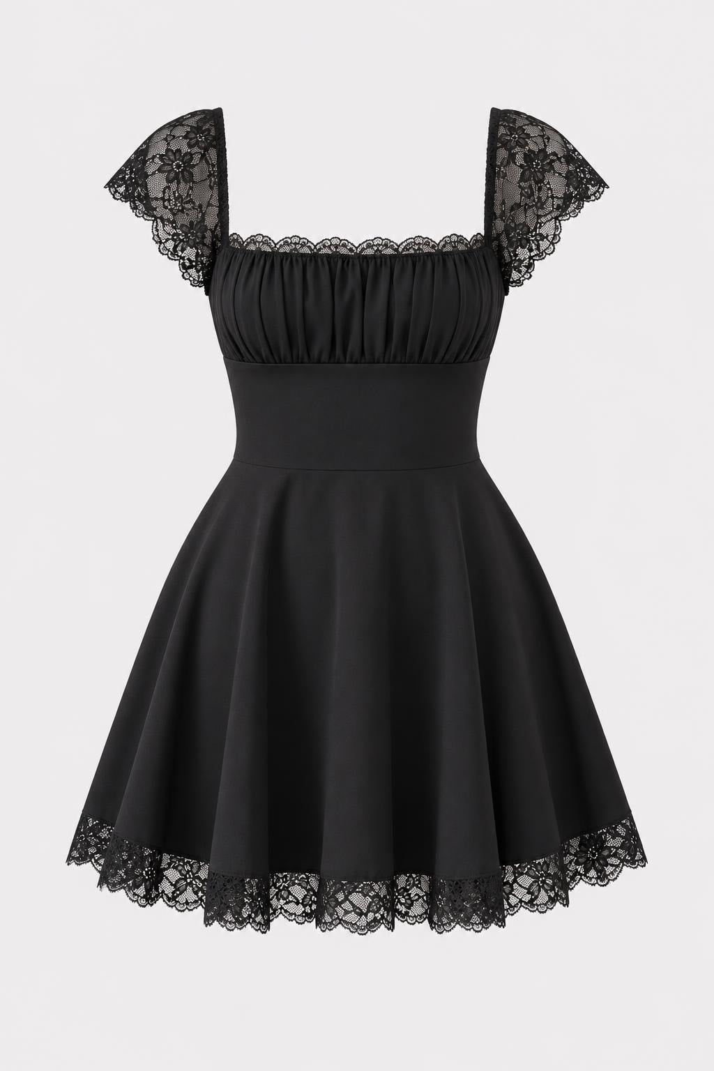 Lace Mini Dress With Lace-Up Back - 1