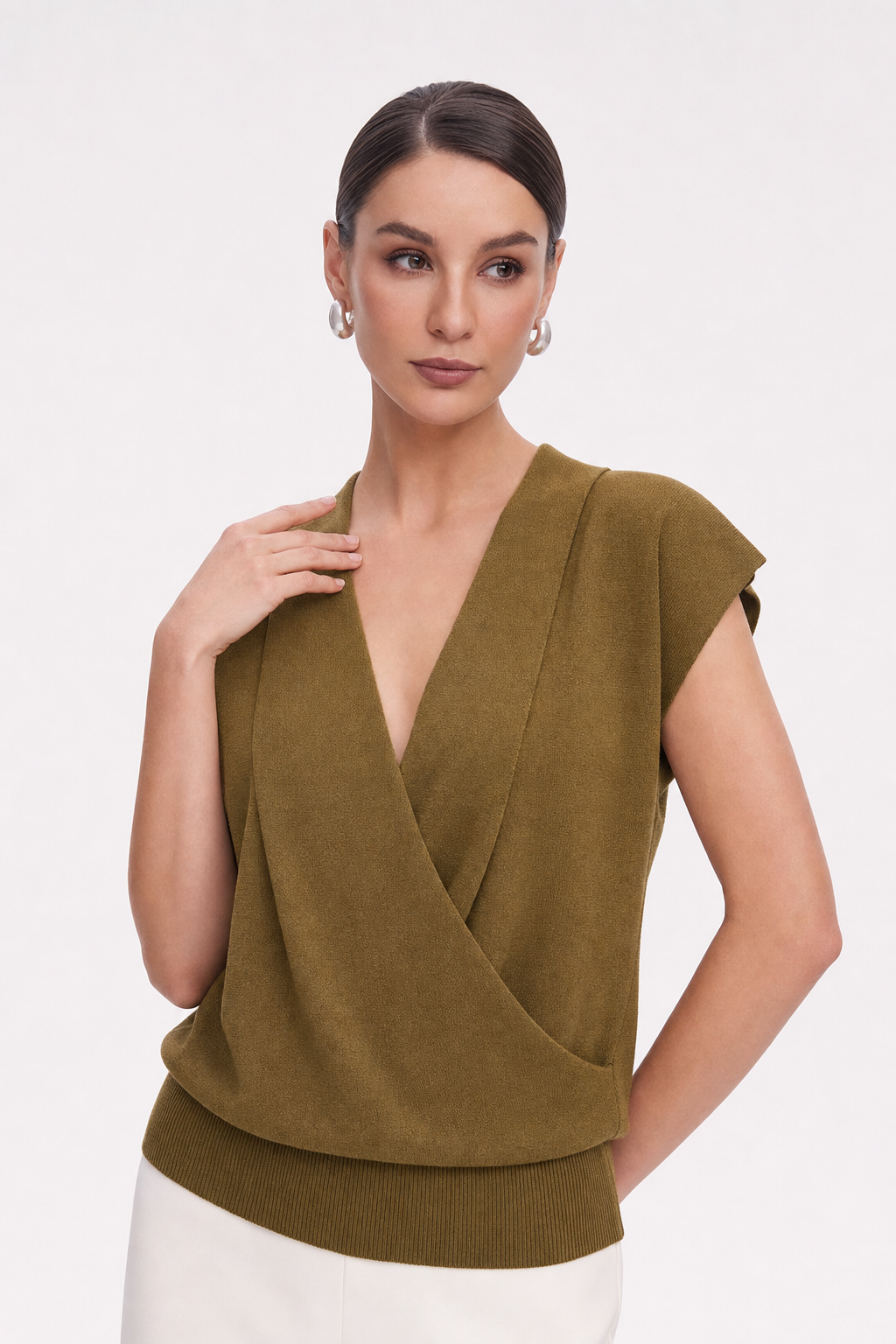 Knit wrap V-neck sleeveless top - view 3