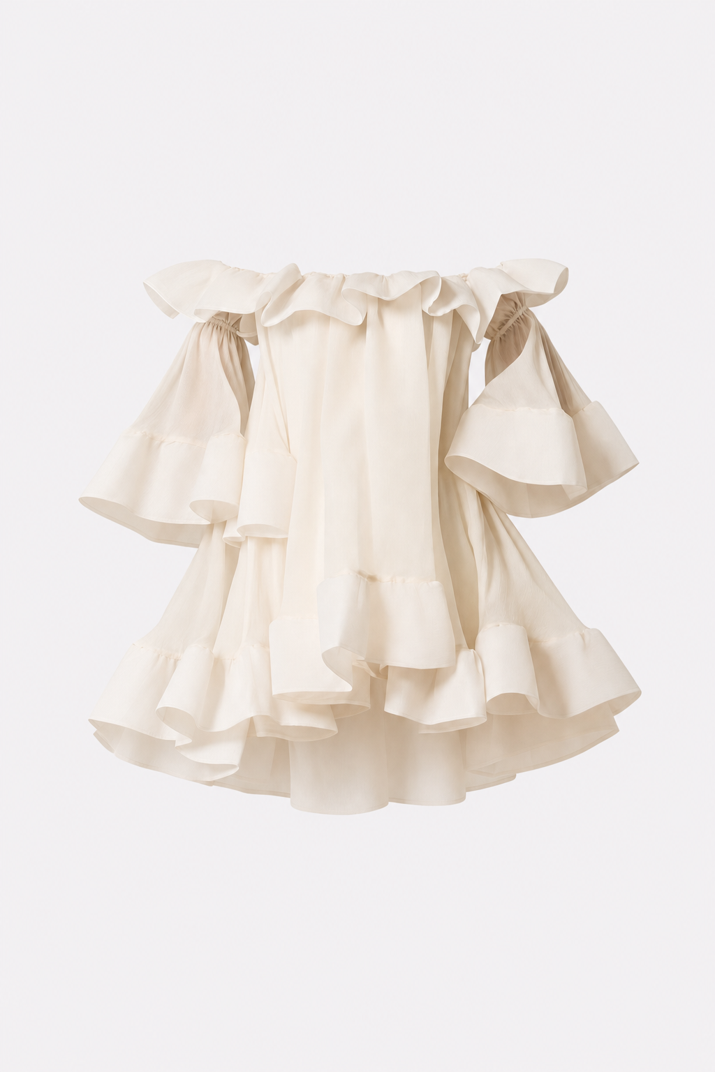 Off-Shoulder Ruffle Mini Dress With Puff Sleeves