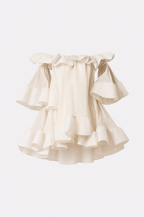 Off-Shoulder Ruffle Mini Dress With Puff Sleeves