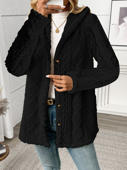 Black textured button front coat - view 4
