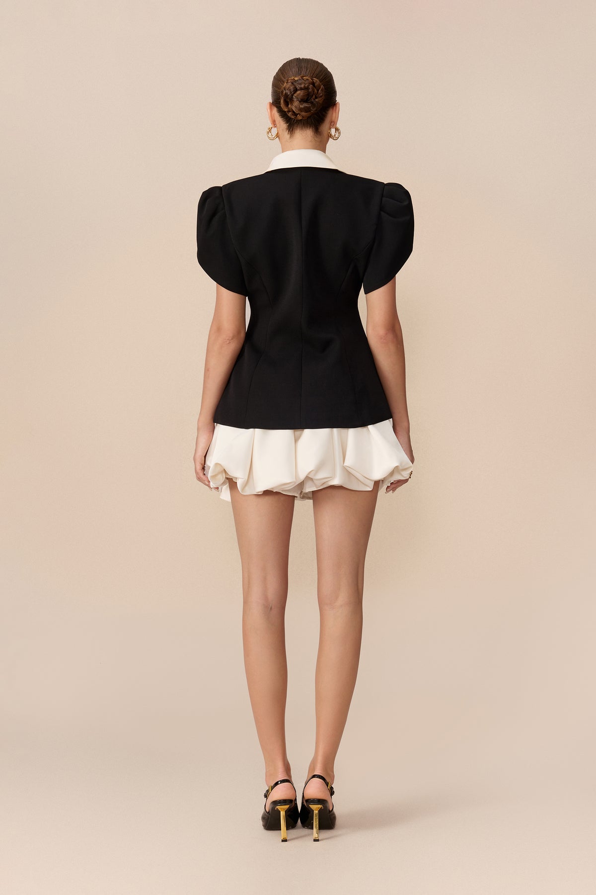 Puff Sleeve Lapel Top and Bubble Skirt Set - view 4