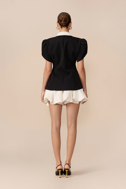 Puff Sleeve Lapel Top and Bubble Skirt Set - view 4