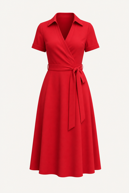Flowy Wrap Midi Dress with Self-Tie Waist