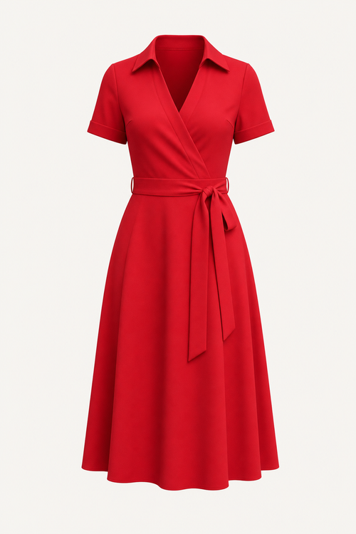 Flowy Wrap Midi Dress with Self-Tie Waist