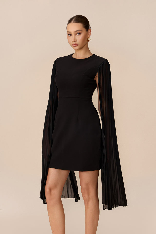 Polyester Fitted Cape-Sleeve Mini Dress - 5