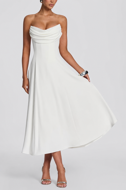 Strapless Lace-Up Pleated Midi Dress - view 5