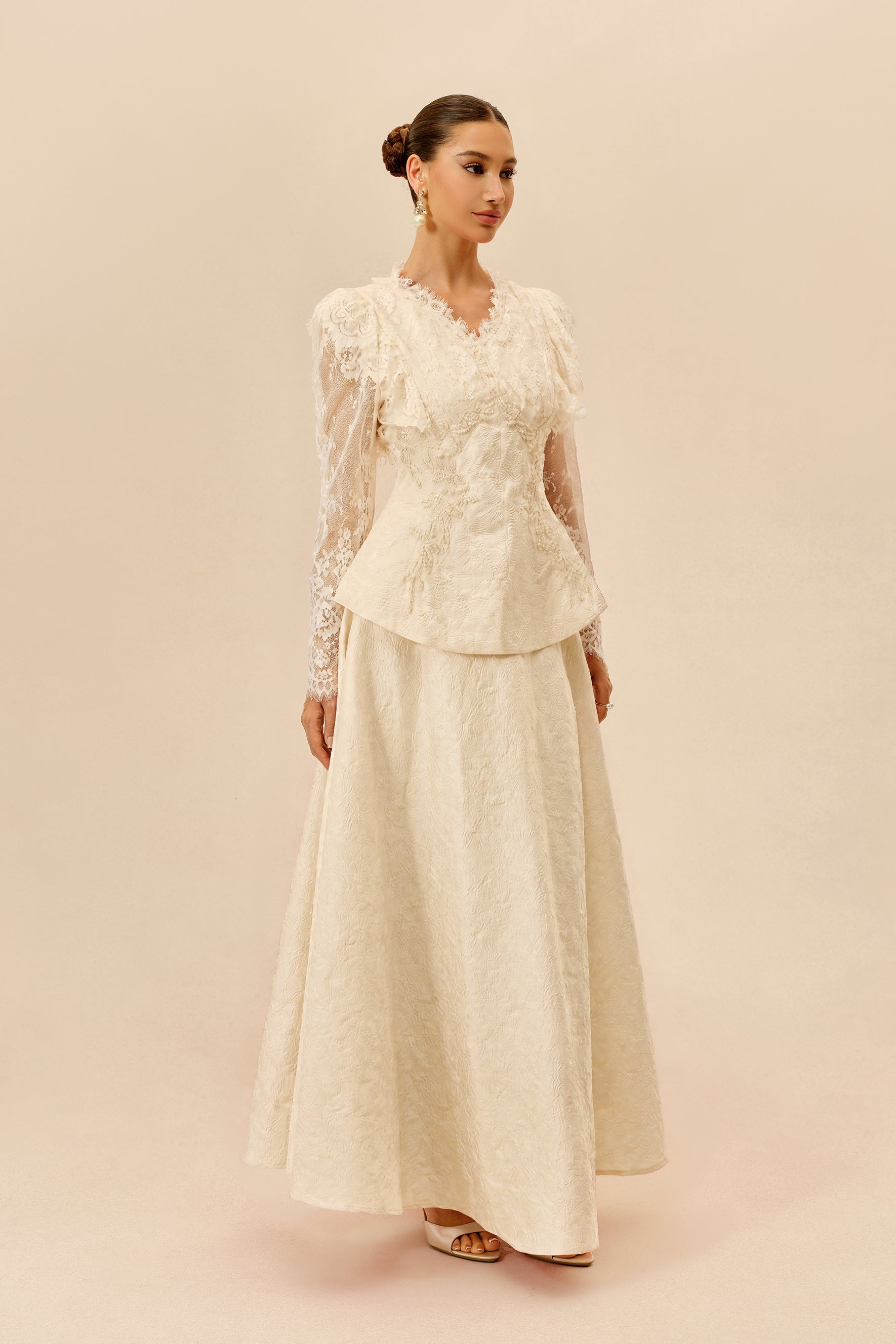 Beaded Embroidery Jacket and Flared Skirt Set - view 5