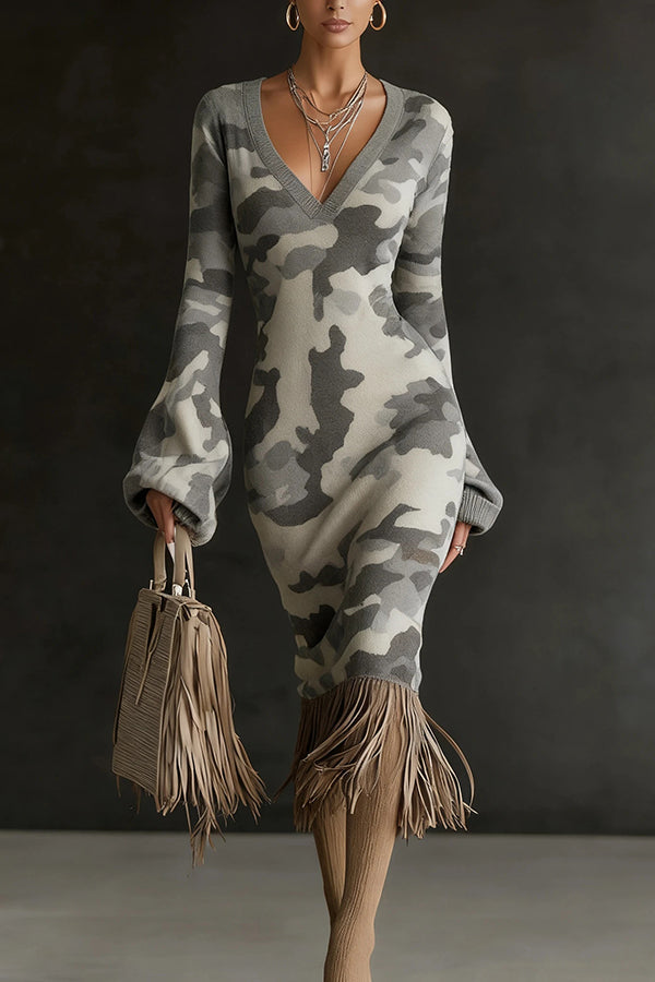 V-Neck Tassel Hem Midi Dress - view 7