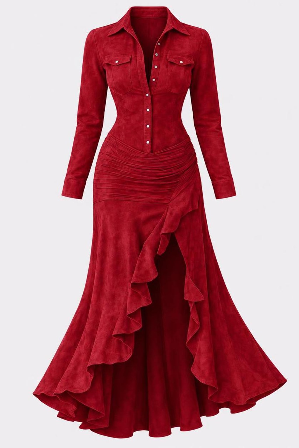 Polyester Shirt Dress With Stand Collar - 1