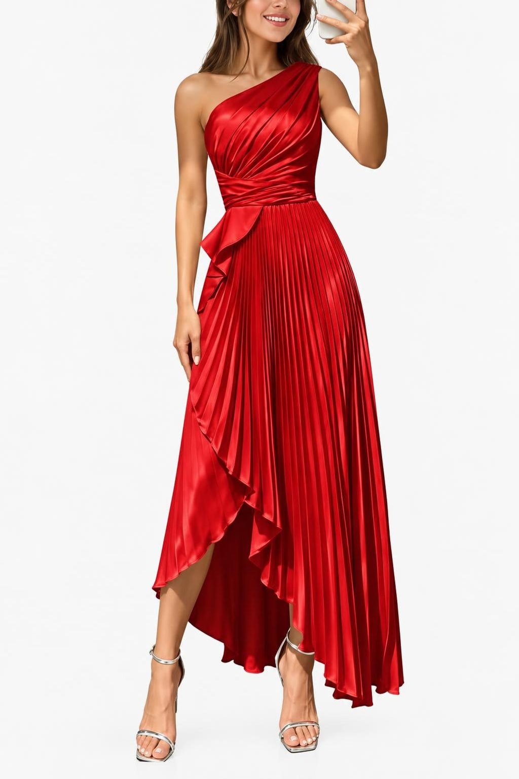 Satin Maxi Dress With One-Shoulder Neckline - 6