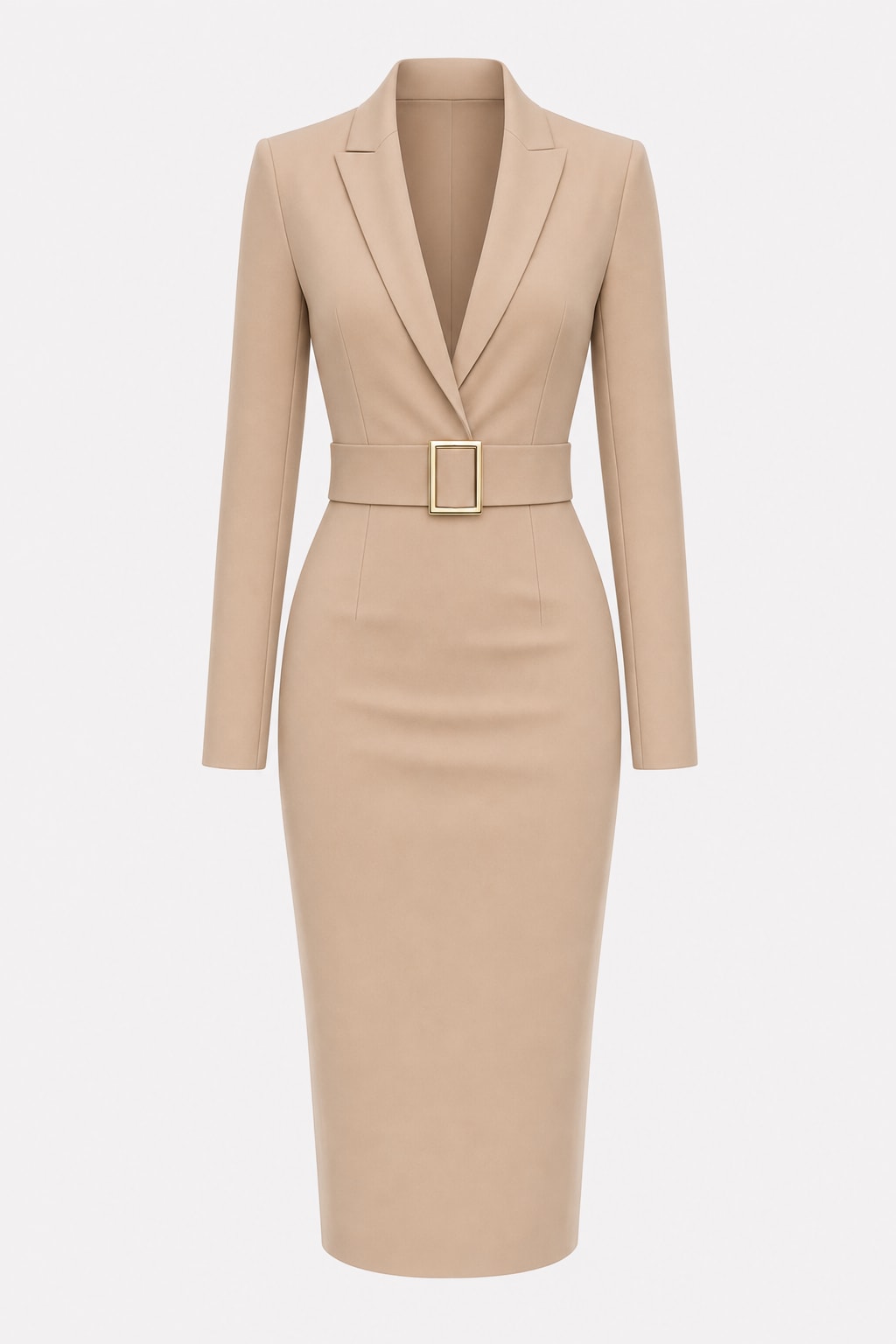 Sophisticated Polyester Long Sleeve V-Neck Midi Dress - 1