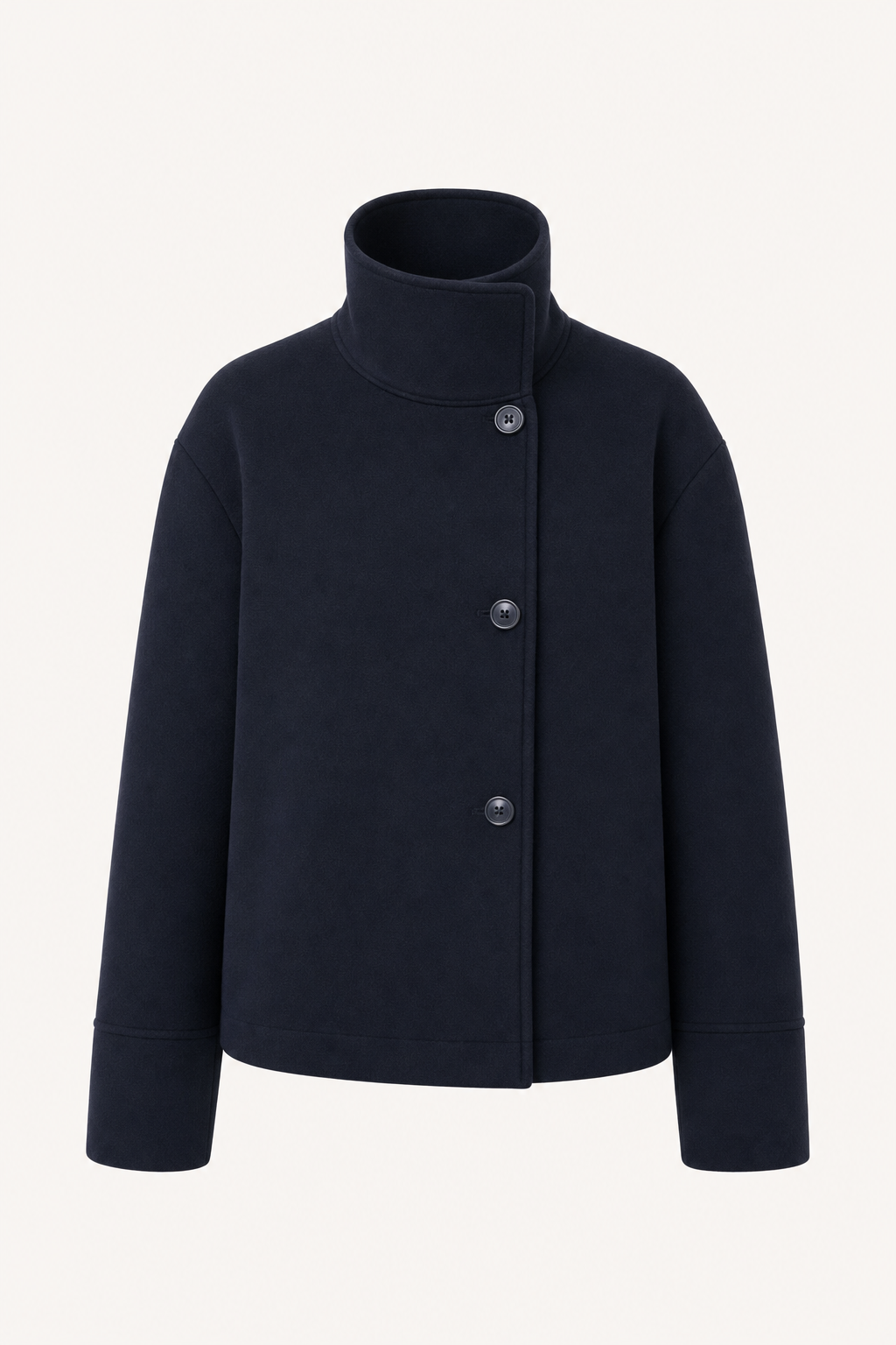 Stand collar short jacket with single button