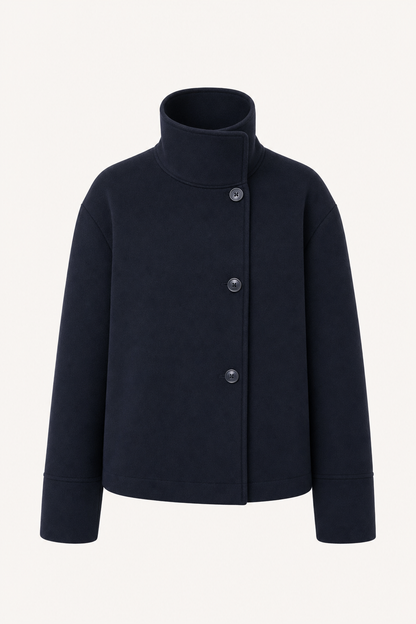 Stand collar short jacket with single button