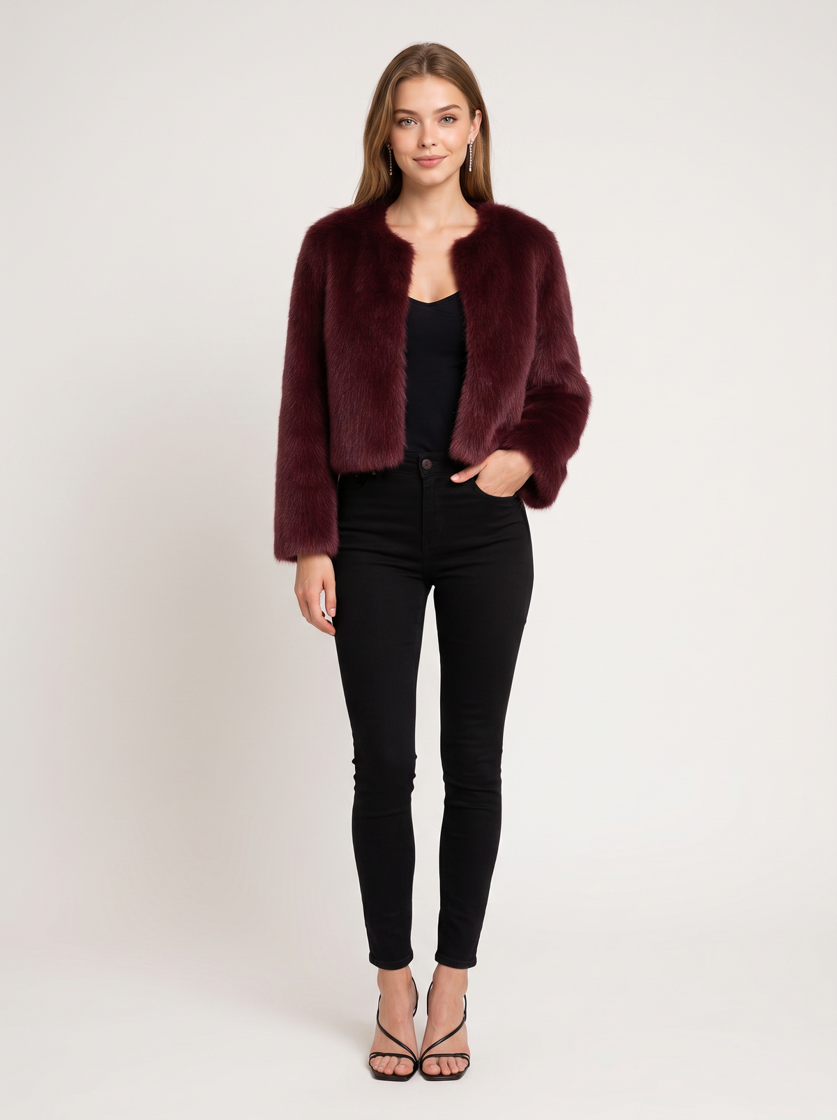 Structured short collarless winter jacket - view 2