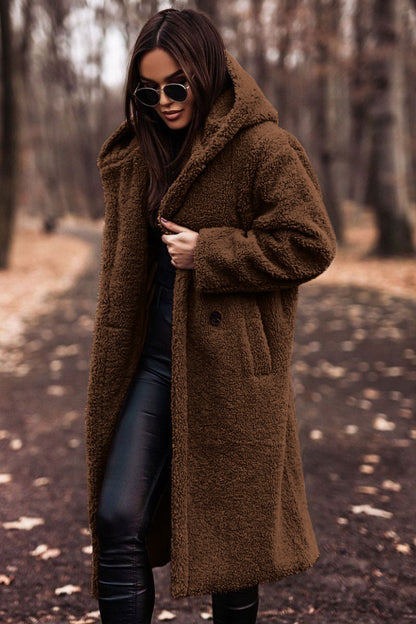Long teddy wool coat with hood - view 5