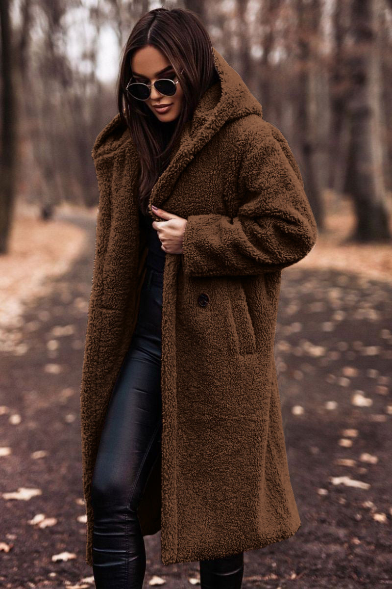 Long wool teddy coat with hood - view 6
