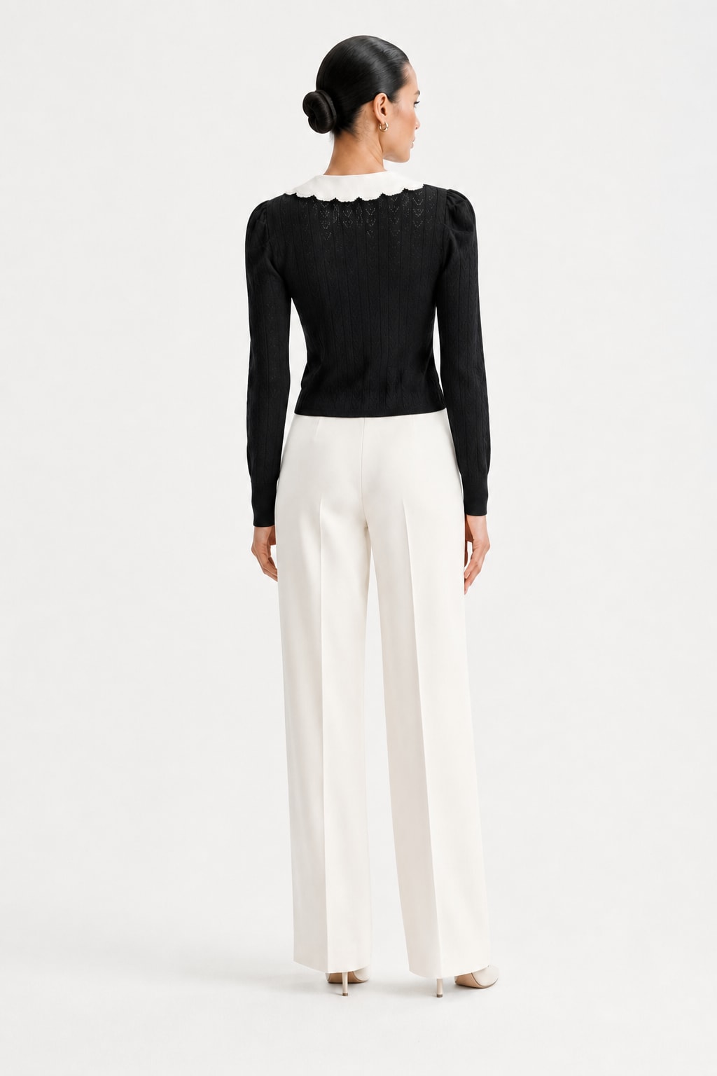 Cotton Viscose Knit Cardigan With Floral Embroidered Collar - 5