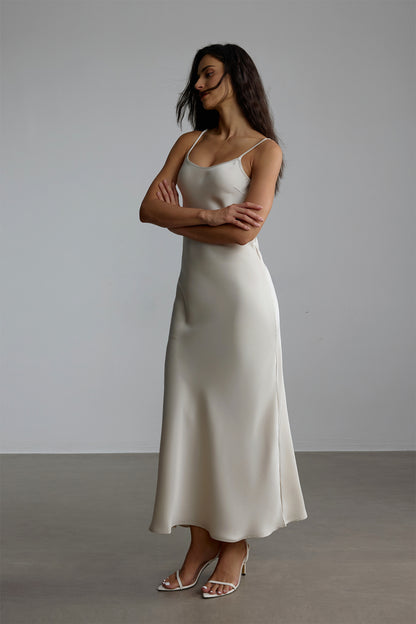 White spaghetti strap maxi dress with cape overlay - view 5