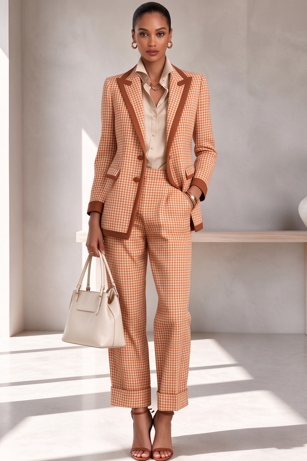 Polyester Checked Blazer And Pants Set - 5