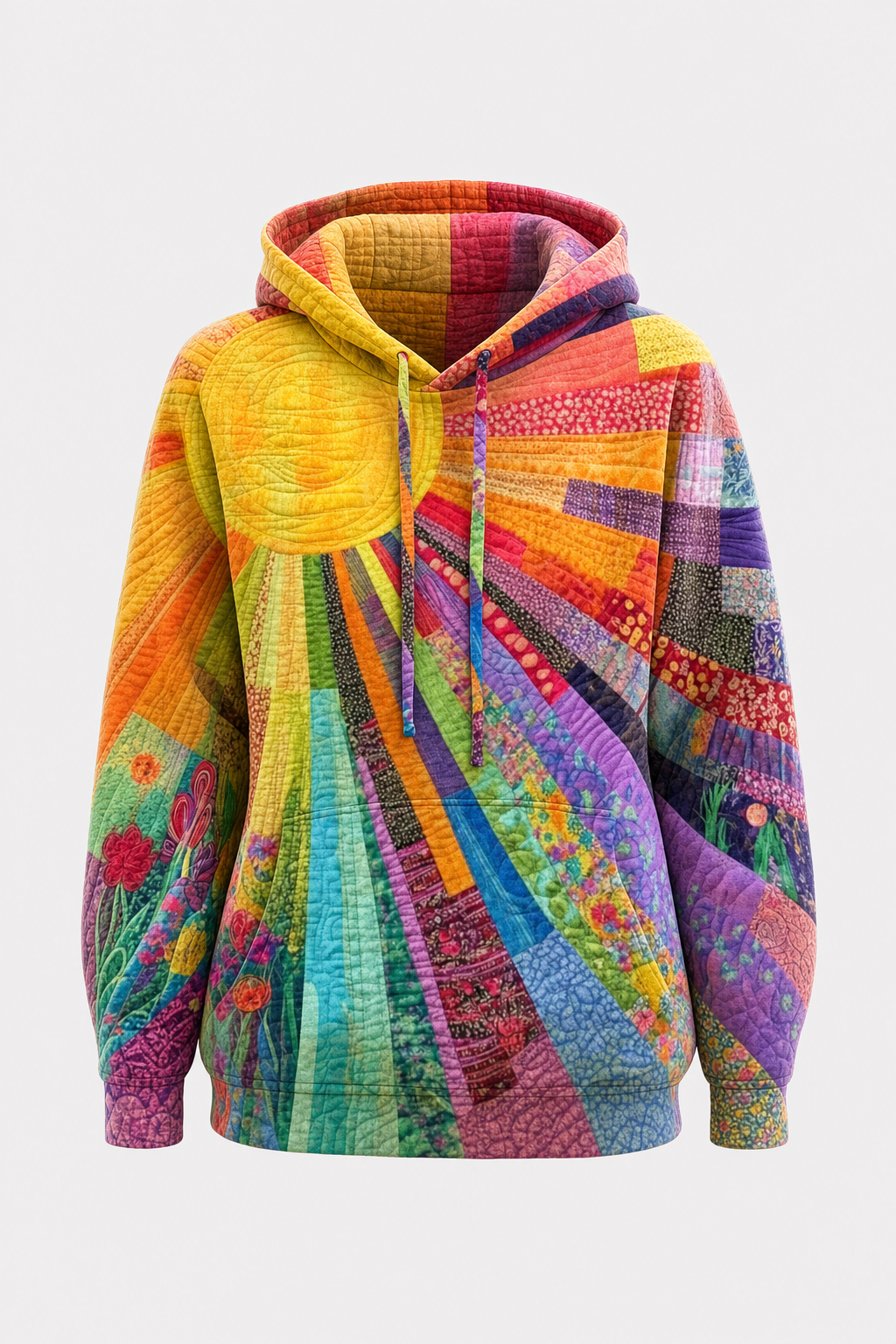 Multicolor Patchwork Bohemian Cozy Hoodie - 1