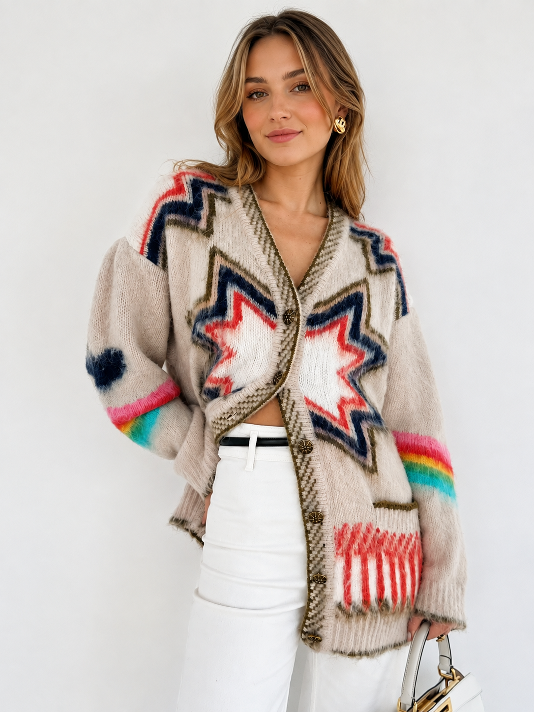 Khaki Oversized Knit Cardigan - view 2
