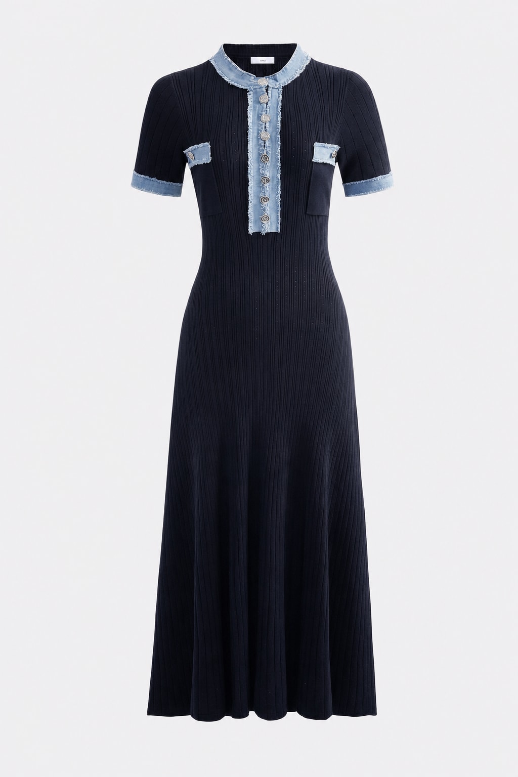 Denim Patchwork Knit Maxi Dress - 1