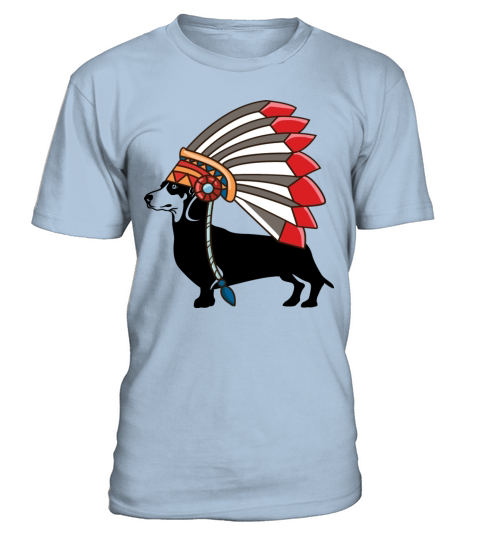 Dachshund Dog Native American Indian Feathers Hat T-Shirt - Blue Sky
