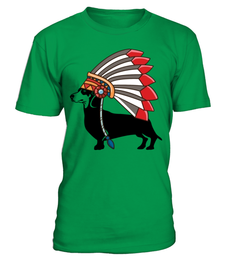 Dachshund Dog Native American Indian Feathers Hat T-Shirt - Irish Green