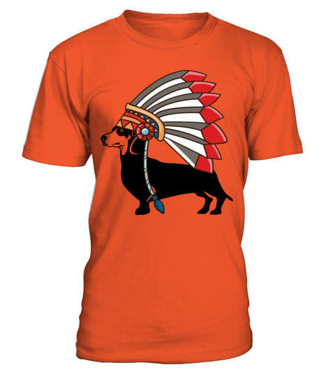 Dachshund Dog Native American Indian Feathers Hat T-Shirt - Orange
