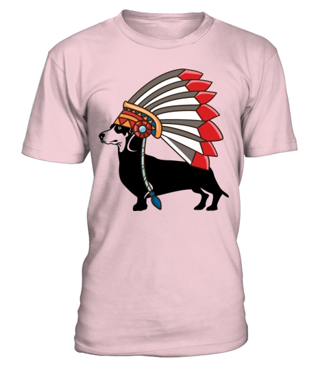 Dachshund Dog Native American Indian Feathers Hat T-Shirt - Pale Pink