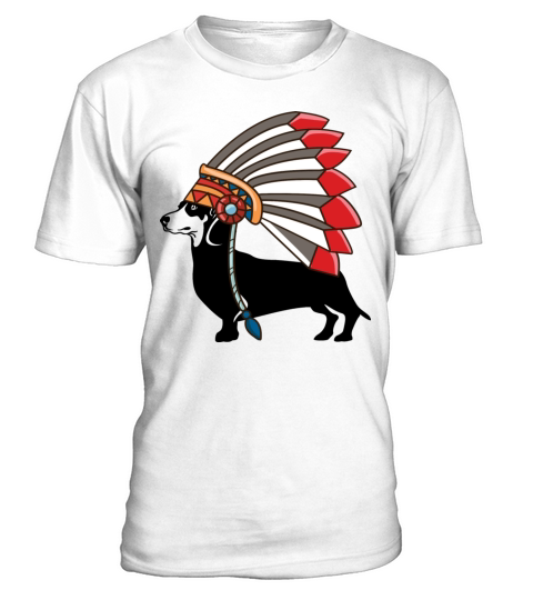 Dachshund Dog Native American Indian Feathers Hat T-Shirt - White