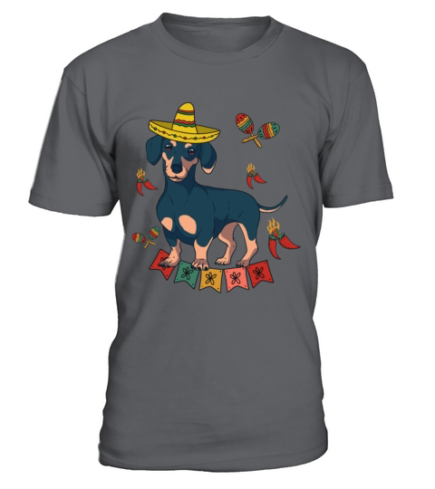 Dachshund Mexican Sombrero Cinco De Mayo Wiener T-Shirt - Charcoal