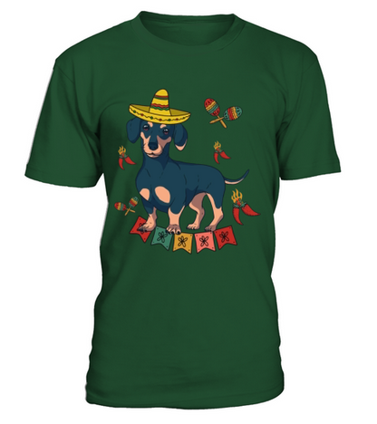 Dachshund Mexican Sombrero Cinco De Mayo Wiener T-Shirt - Green Bottle