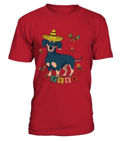 Dachshund Mexican Sombrero Cinco De Mayo Wiener T-Shirt - Red
