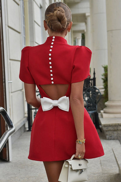 Backless Mini Dress With Satin Bow - view 2