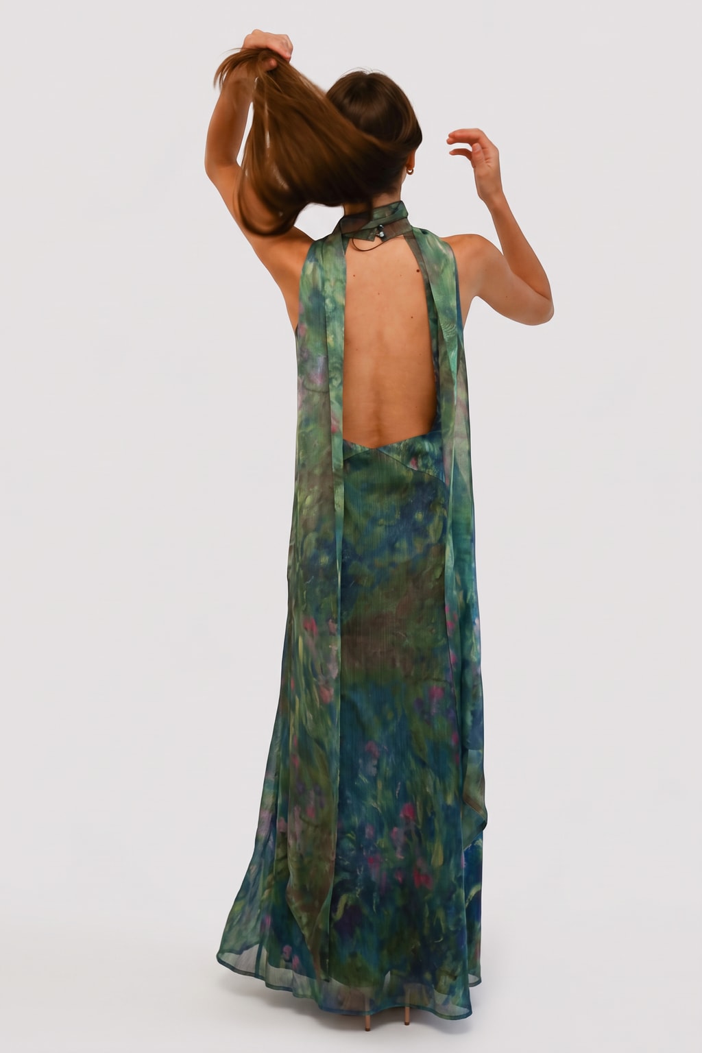 Chiffon Maxi Dress With High Neckline - 5