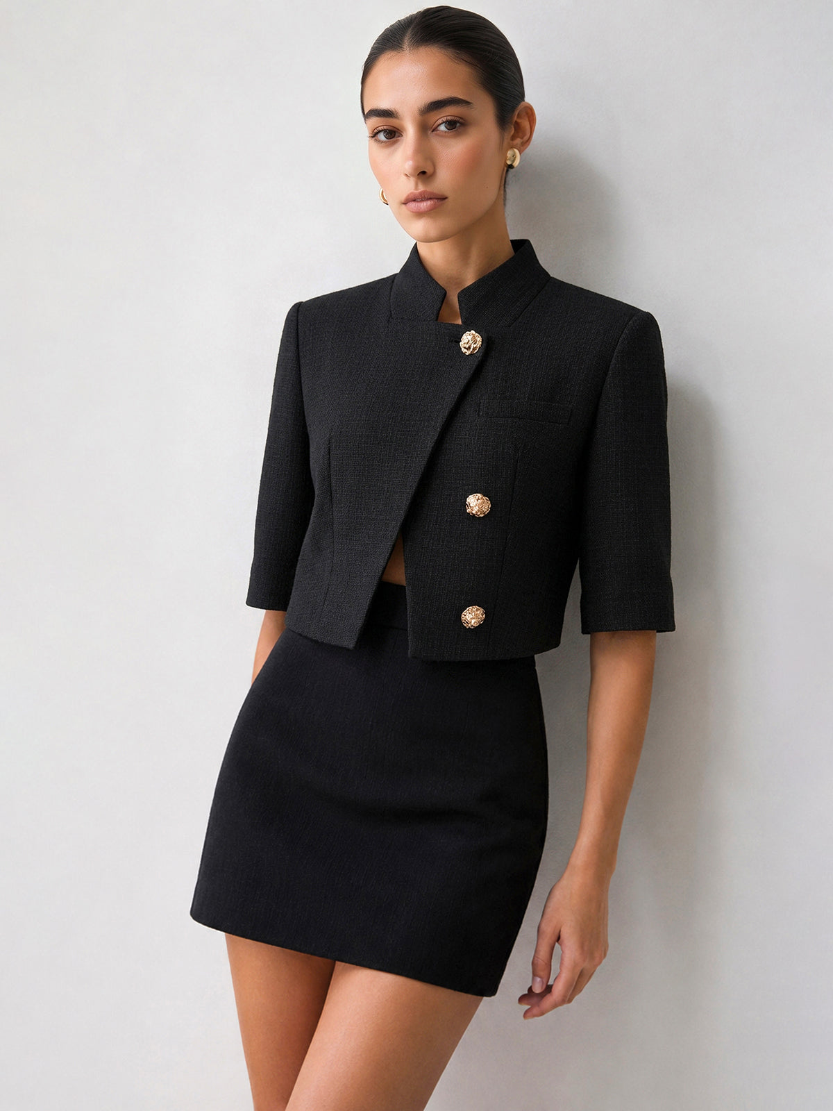 Stand Collar Metal Button Blazer - view 2